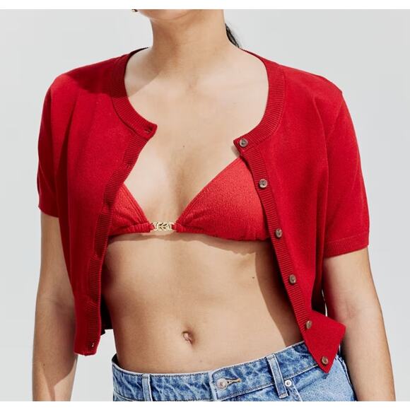 H&M Red Cropped Sweater Short Sleeve Size Medium Excellent Condition Women's - Picture 1 of 8